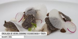 Ensalada de vieira, codorniz escabechada y trufa del Restaurante Baluarte