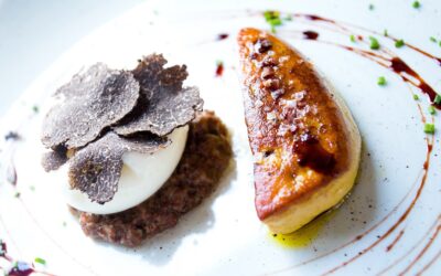 Seared Foie Gras with Black Truffle, Poached Egg and Eggplant